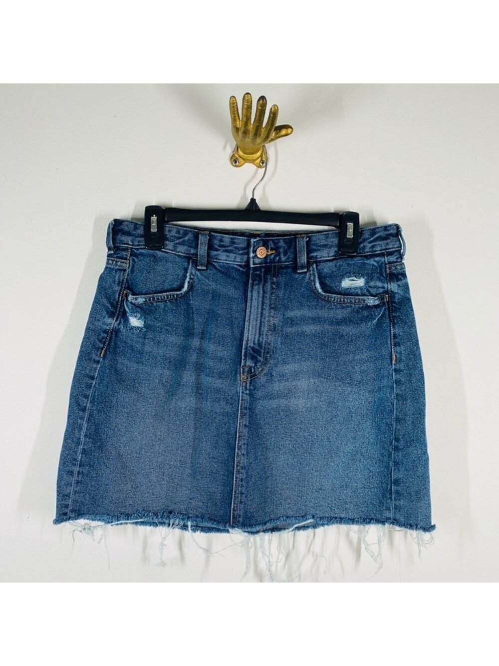 Distressed Denim Mini Skirt Raw Hem jean skirt 32"